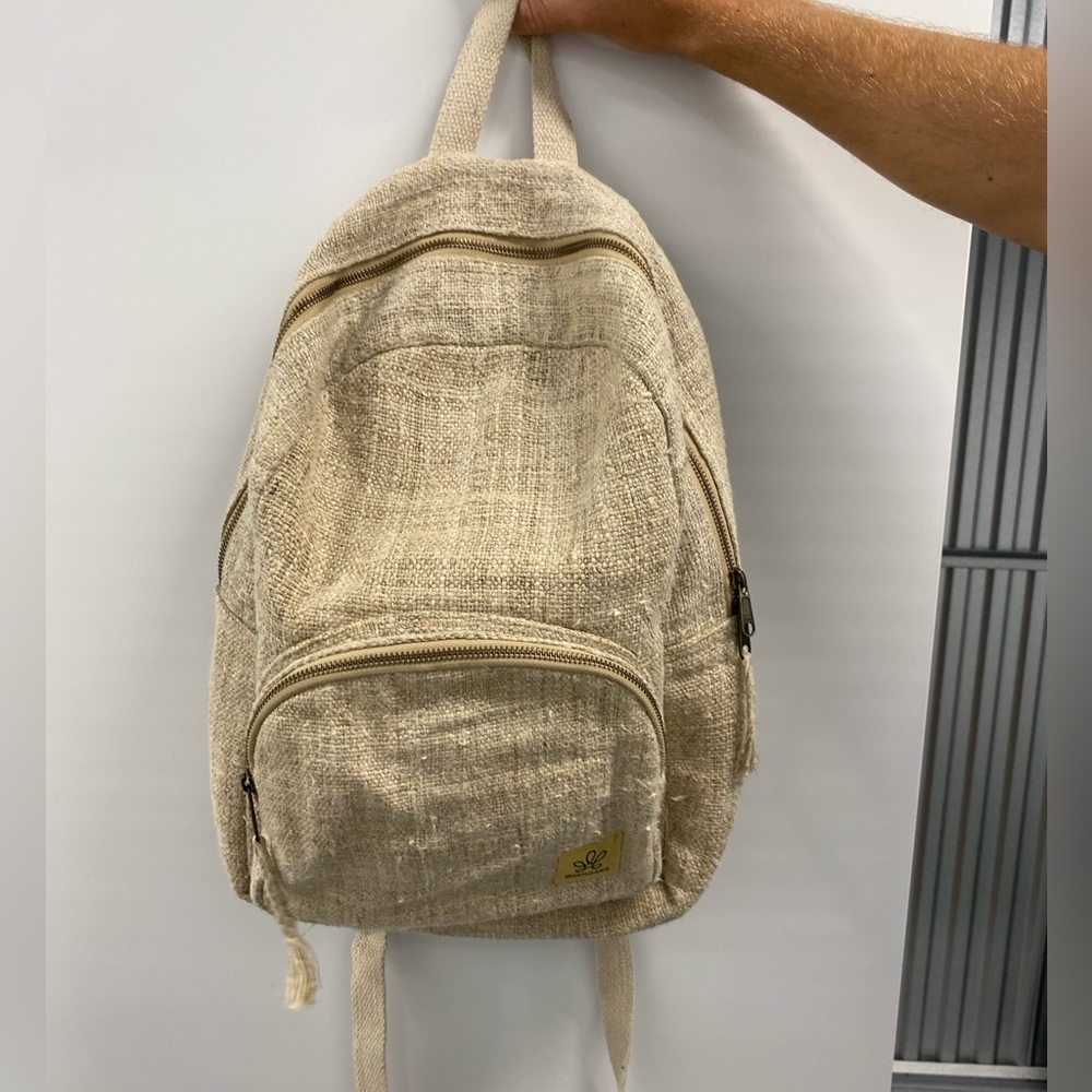 Natural hemp backpack with laptop pocket